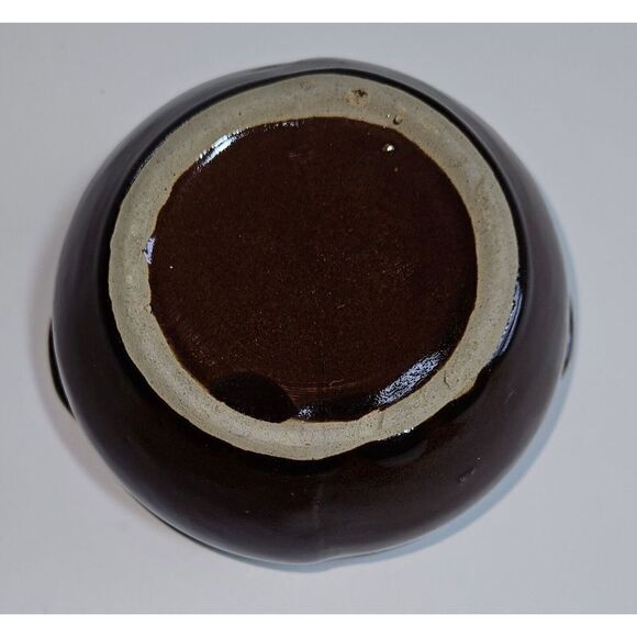 Vintage Brown Glazed Pottery Small Dish Bowl Turquoise Handles & Interior - Picture 4 of 7